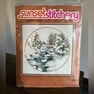Vtg 70s Sunset Stitchery Winter SnowFall Crewel Embroidery Kit Sealed Unworked